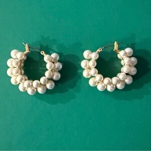 J Crew Layered Pearl Mini Hoop Earrings